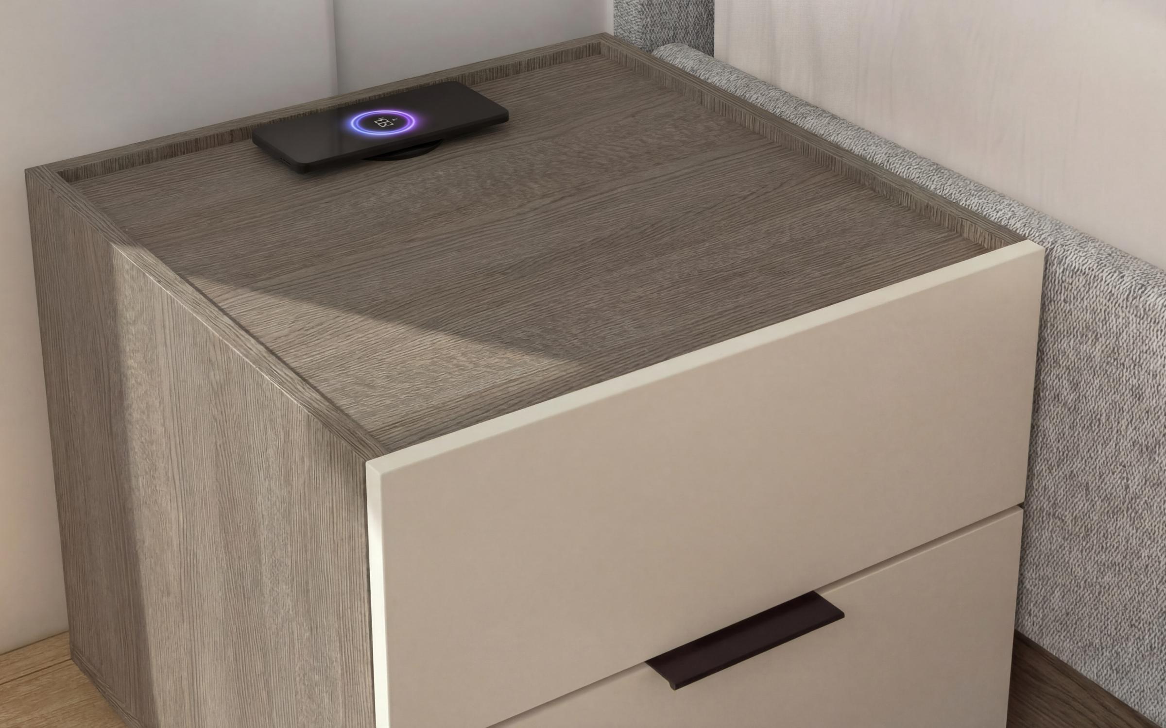 Set dormitor 160/200 cu incarcator wireless pentru telefon Novela + saltea, stejar antracit + casmir  7